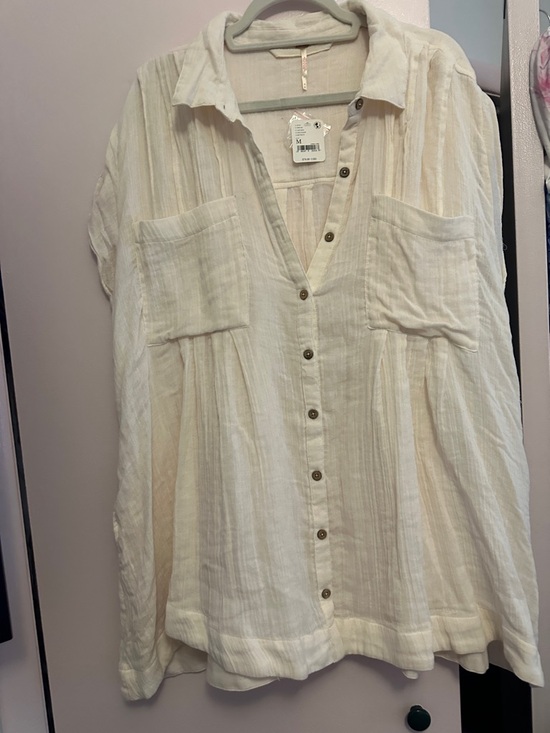 Free People Tops - Free People Cream Button-Front Oversized Shirt